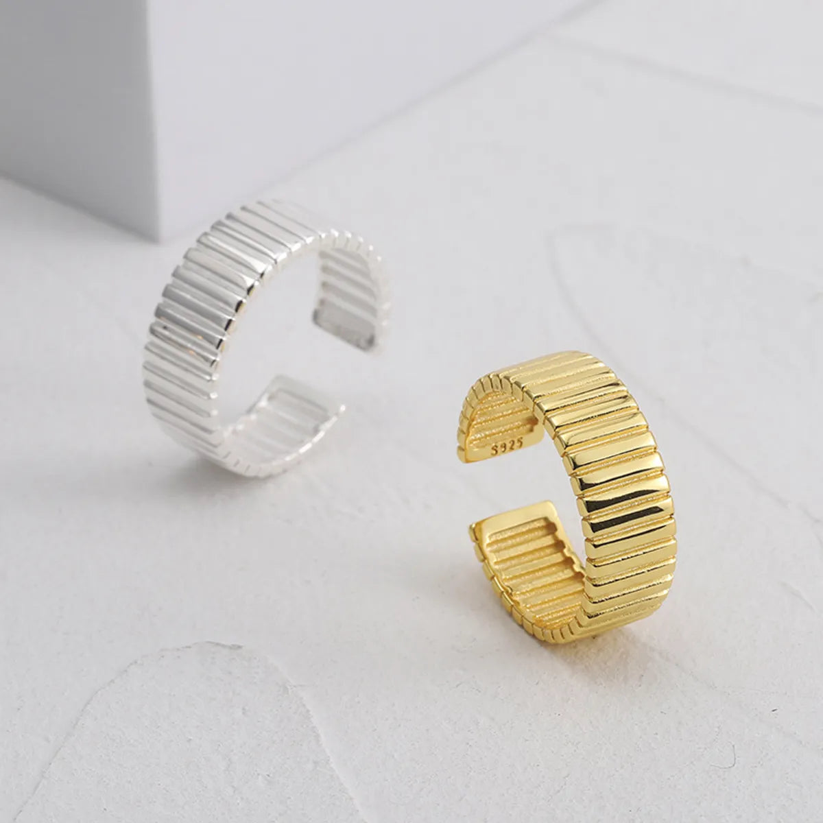 Wholesale Simple Style Commute Stripe Solid Color Sterling Silver Open Ring