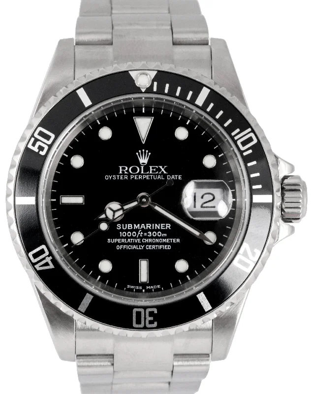 Women’s Watch with Adjustable Strap-MINT 2002 Rolex Submariner Date 16610 SEL Stainless Black Ceramic 40mm Watch