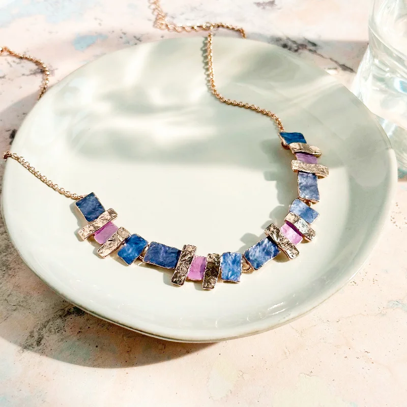 Layered Gemstone Necklace-Boho Style Geometric Squares Necklace