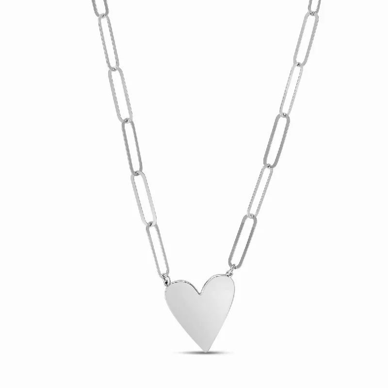 Pendant Necklace for Bridesmaids-Sterling Silver 18-inch 4.2MM Heart Paperclip Necklace