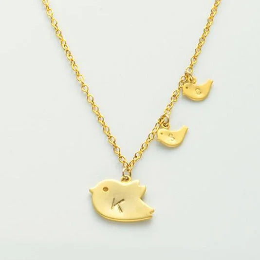 Gold Choker Necklace-Customizable Mother and Baby Bird Charm Necklace