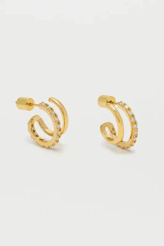 Bold Gold Earrings-Double Hoop Illusion Pave Earrings