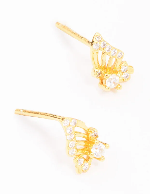 Unique Pearl Drop Earrings-Gold Plated Sterling Silver Butterfly Wing Stud Earrings