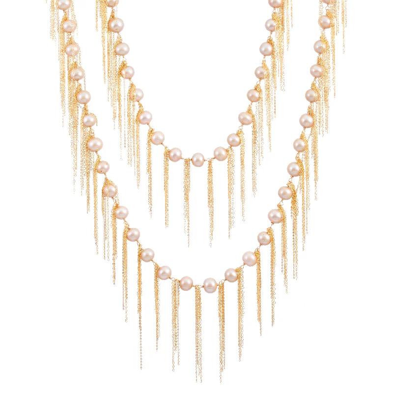 Classic Gemstone Pendant Necklace-Gold Fringe 62" Necklace