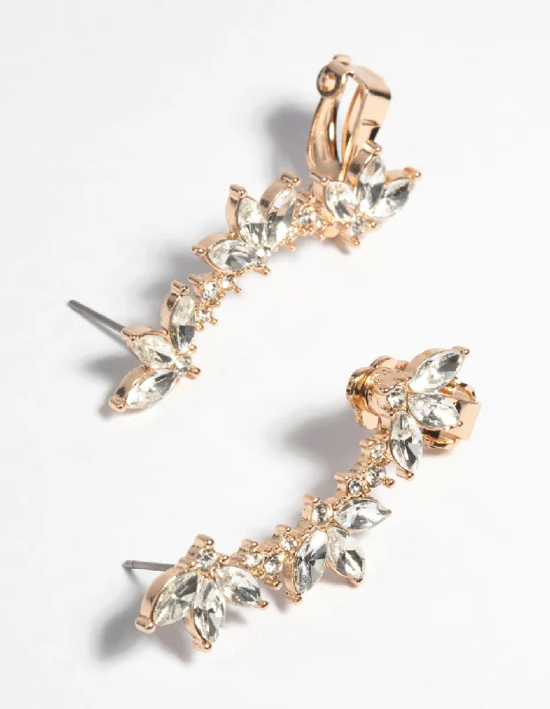 Elegant Diamond Earrings-Gold Marquise Cuff Earrings