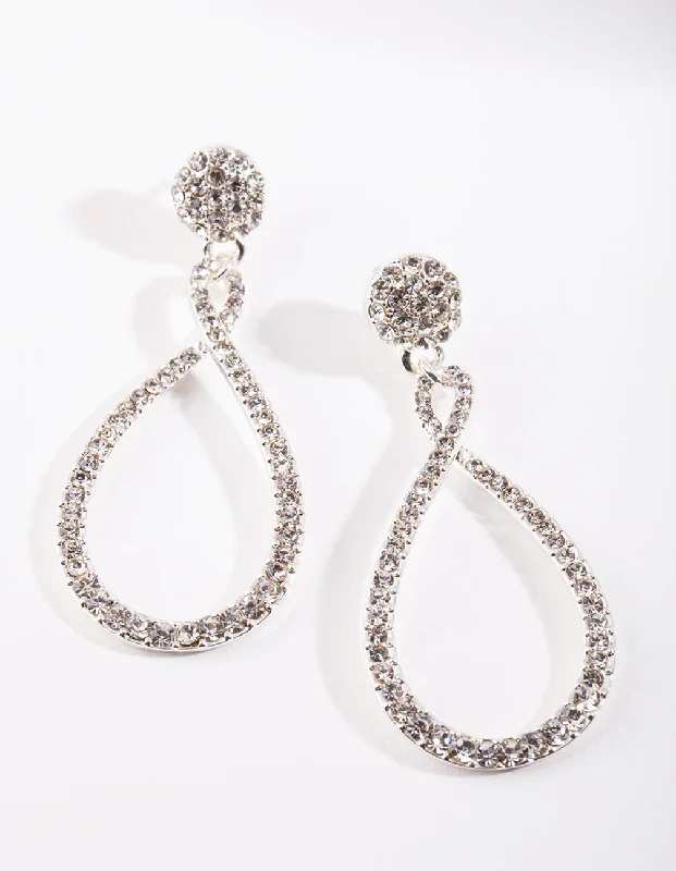 Beaded Hoop Earrings-Silver Twist Teardrop Earrings