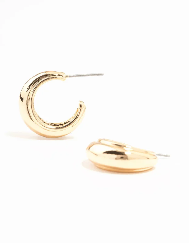 Casual Earrings-Gold Line Edge Small Hoop Earrings