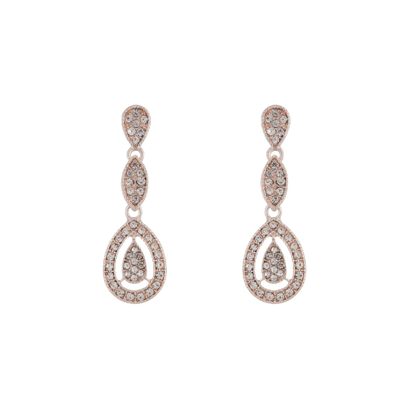 Cute Dangle Earrings-Rose Gold Stone Set Cut Out Earrings