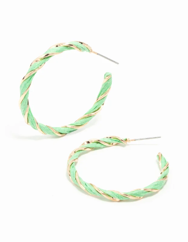 Eco-Friendly Earrings-Gold Green Twisted Hoop Earrings