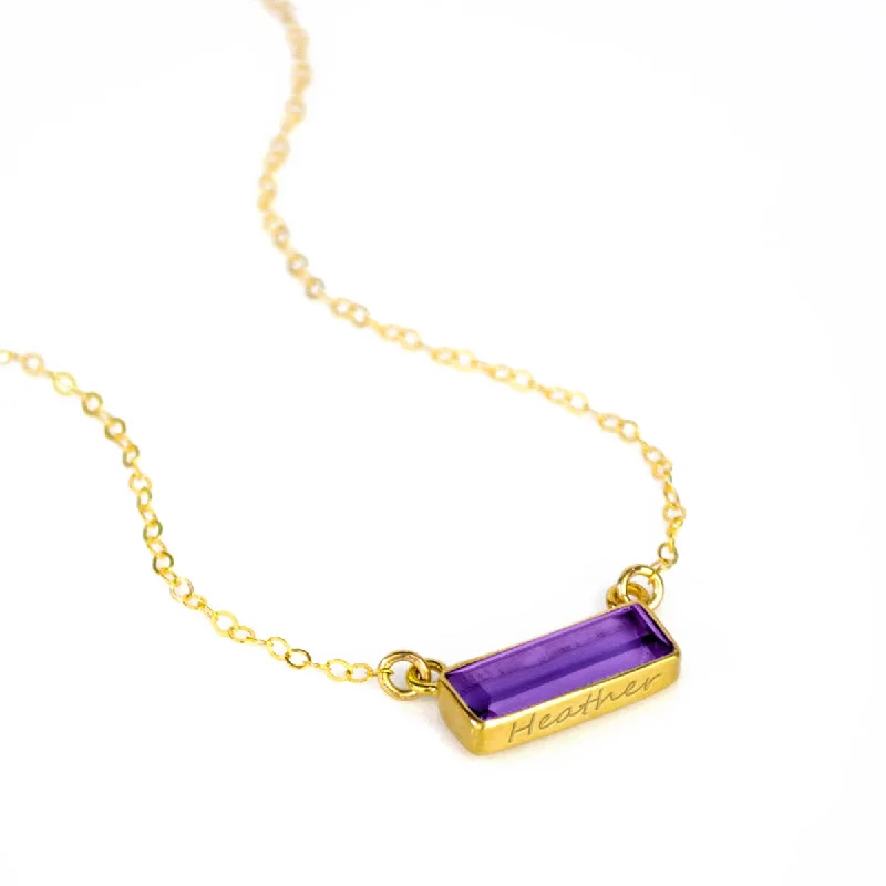 Dainty Gold Necklace-Purple Amethyst Bar Necklace : February Birthstone : Adira Series