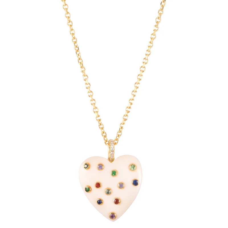 Gold-Plated Pendant Necklace-Rainbow Heart Necklace