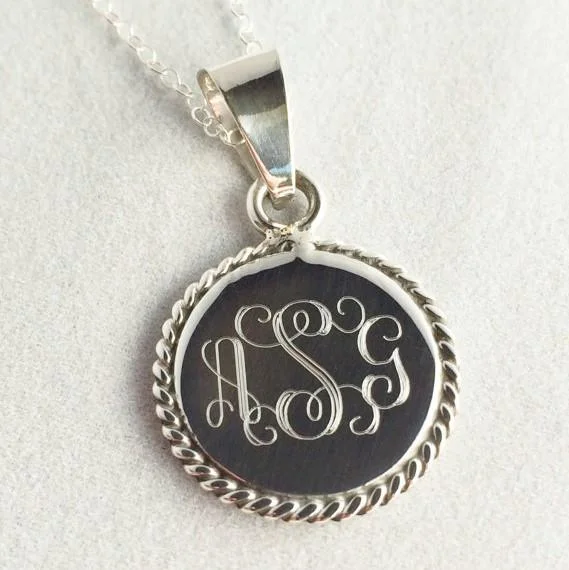 Customizable Pendant Necklace-Monogrammed Nautical Rope Necklace in Sterling Silver