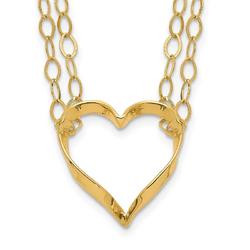 Trendy Gold Necklace-14KT Yellow Gold 16-inch w/2-inch Extender Double Strand Heart Necklace