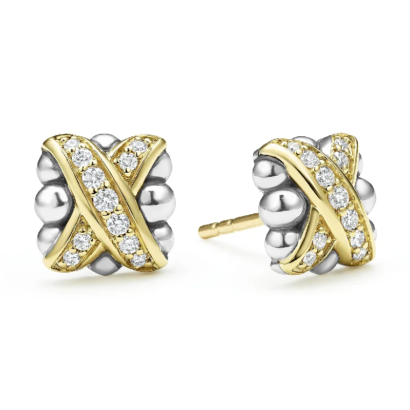 Silver Plated Earrings-Embrace Two-Tone X Diamond Stud Earrings