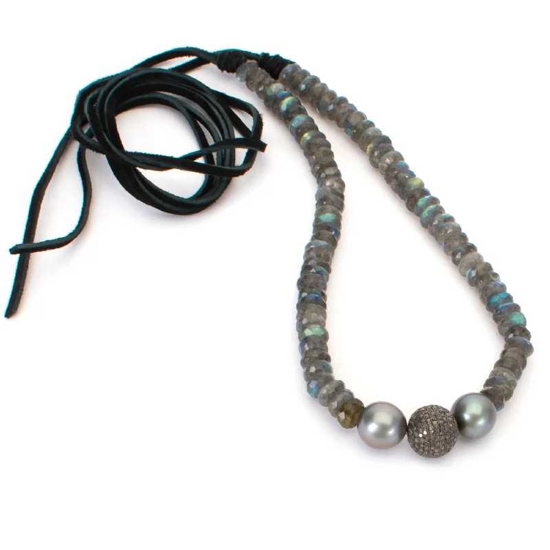 Elegant Multi-Chain Necklace-Pearl Labradorite Necklace