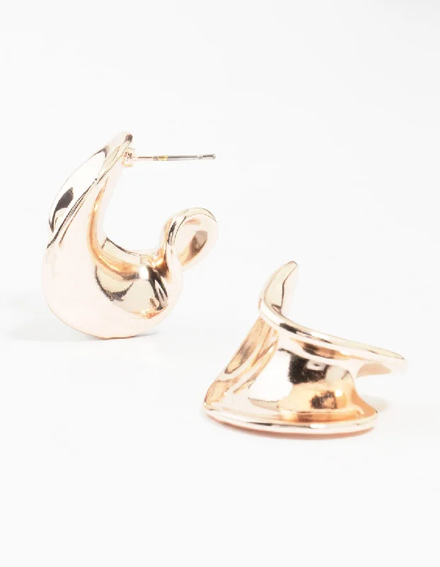 Trendy Drop Earrings-Rose Gold Plated Wave Stud Earrings