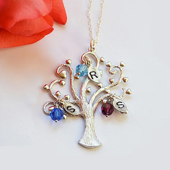 Elegant Heart Pendant Necklace-Personalized Custom birthstone charms Family Tree Necklace