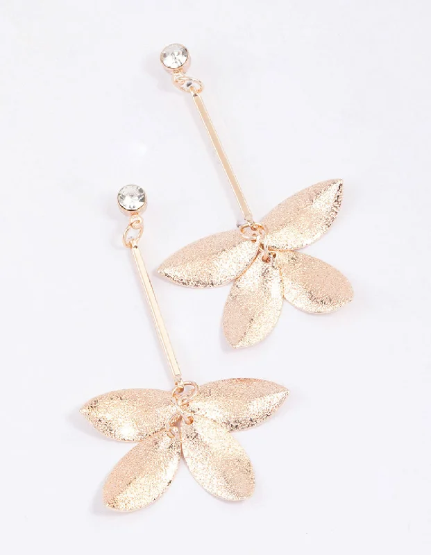 Long Tassel Drop Earrings-Gold Sandblast Leaf Drop Earrings