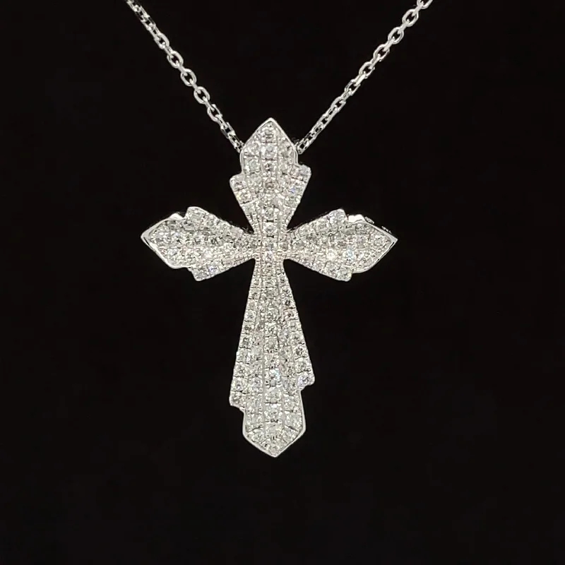 Vintage Gold Necklace-Diamond Pave Celtic Cross Illusion Necklace in 18k White Gold - (#183 - PDDIA336273)