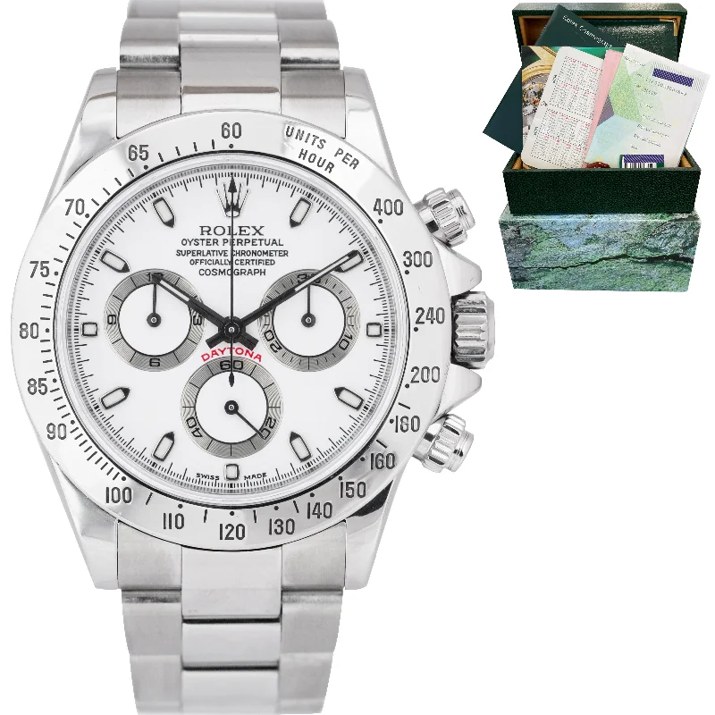 Men's Stylish Smartwatch with GPS-2003 THIN HANDS Rolex Daytona 116520 White 40mm Stainless Steel Watch Box Papers