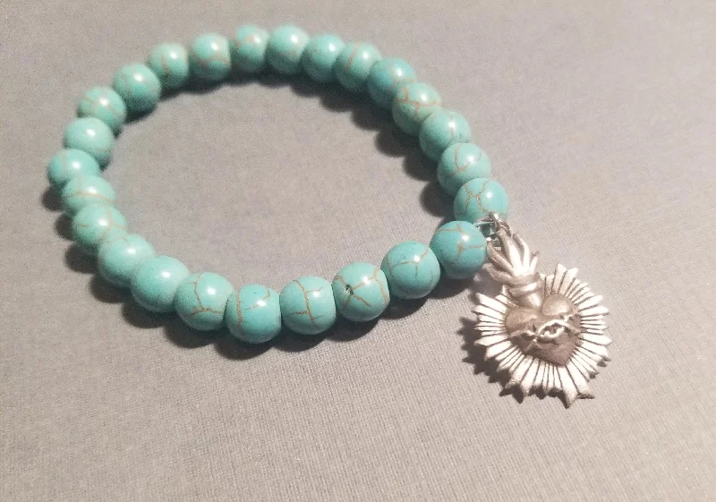 Custom Link Cuff Bracelet-Sacred Heart Turquoise Bracelet