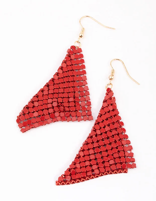 Adjustable Hoop Earrings-Red Basic Chainmail Drop Earrings