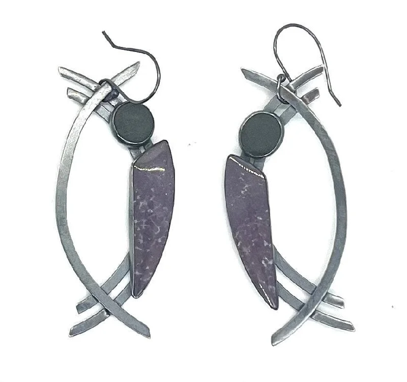 Oval Dangle Earrings-Grape Agate Rock Earrings