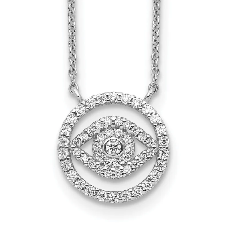 Adjustable Necklace-Sterling Silver Cubic Zirconia 19-inch Evil Eye Necklace