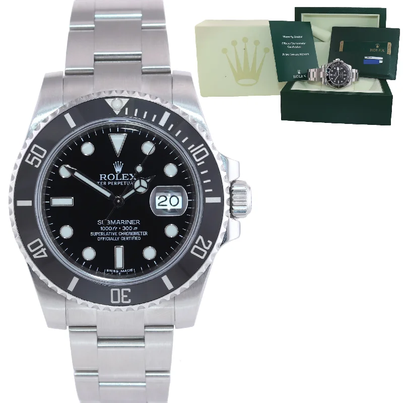 Designer Men's Watch with Custom Band-PAPERS Rolex Submariner Date 116610 Steel Black Dial Ceramic Bezel Watch Box