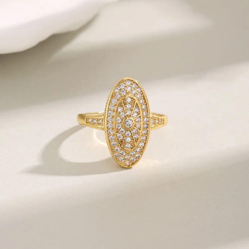 Wholesale Elegant Luxurious Oval Copper Inlay 18K Gold Plated Zircon Open Rings