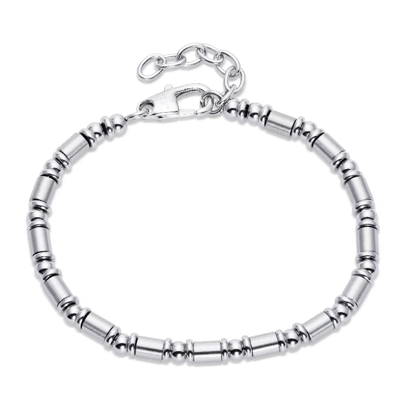 Silver Link Chain Bracelet-Unique & Co Steel Barrels and Beads Bracelet