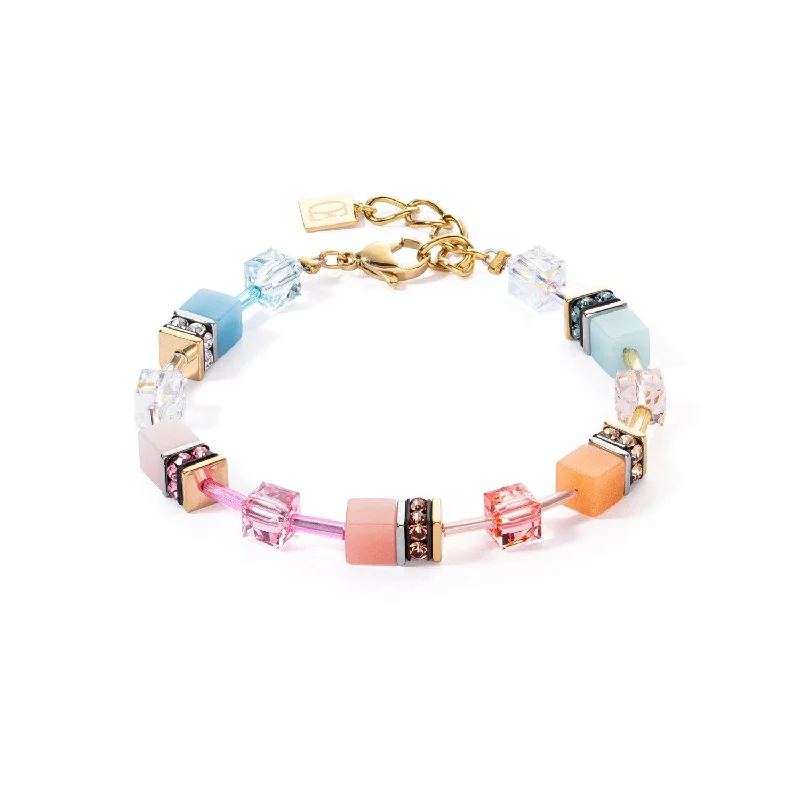 Sterling Silver Bracelet-Coeur De Lion GeoCUBE® Iconic Aqua-Apricot Bracelet