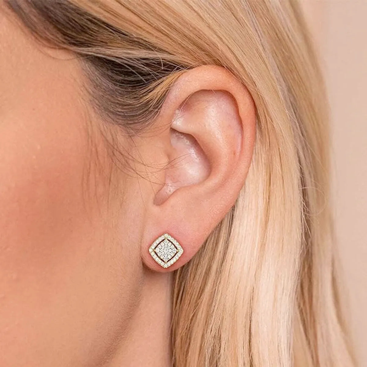 1 Pair Hip-Hop Punk Quadrilateral Square Inlay Copper Rhinestones White Gold Plated Gold Plated Ear Studs