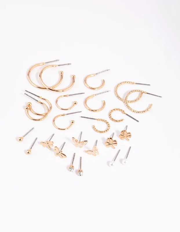 Luxury Designer Earrings-Gold Garden Stud & Hoop Earring 12-Pack