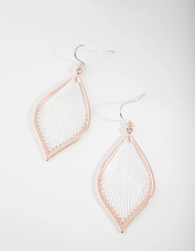 Simple Silver Earrings-Rose Gold White String Earrings