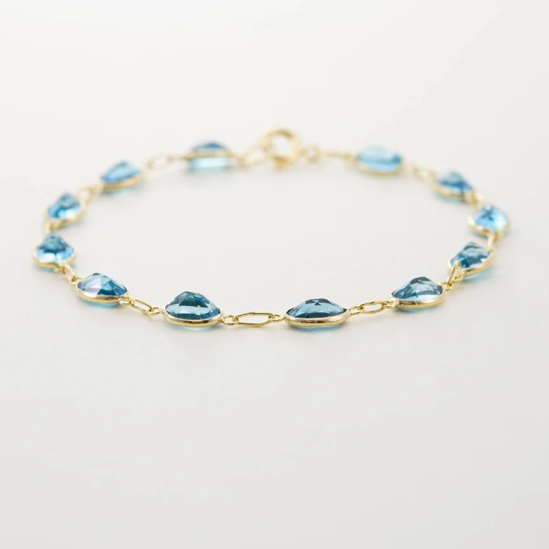 Men’s Personalized Bracelet-9ct Yellow Gold Bezel Set Blue Topaz Bracelet