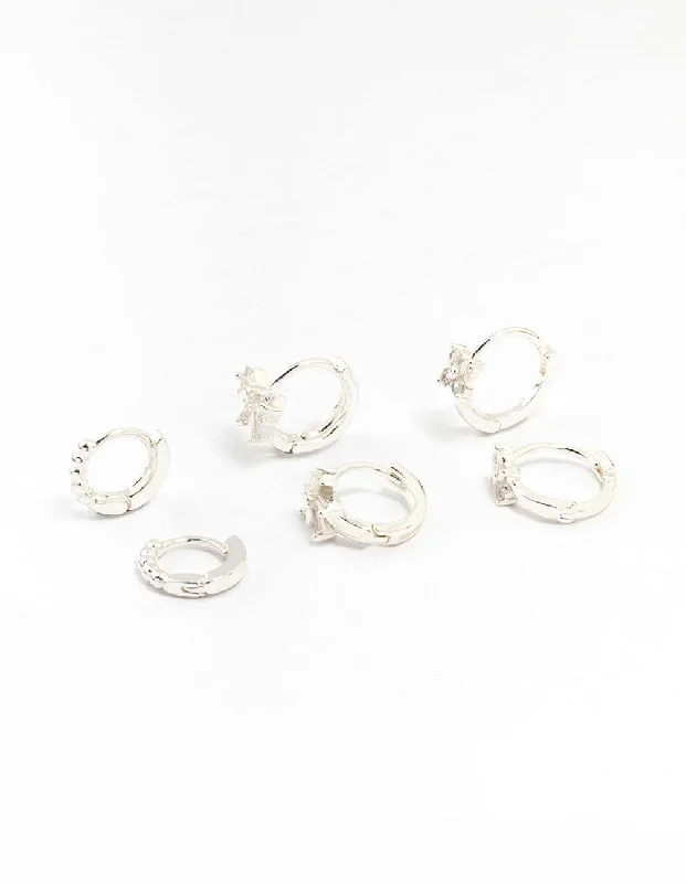 Trendy Ear Hoops-Silver Diamante Mixed Bow Earrings 4-Pack