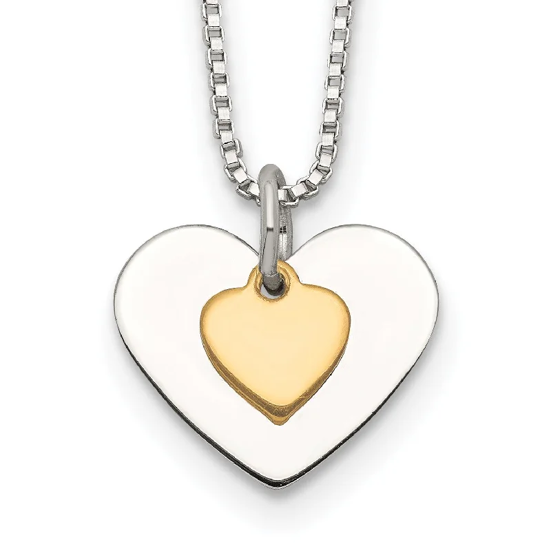 Delicate Necklace for Women-Two Tone Heart in Heart Sterling Silver 18-inch Necklace