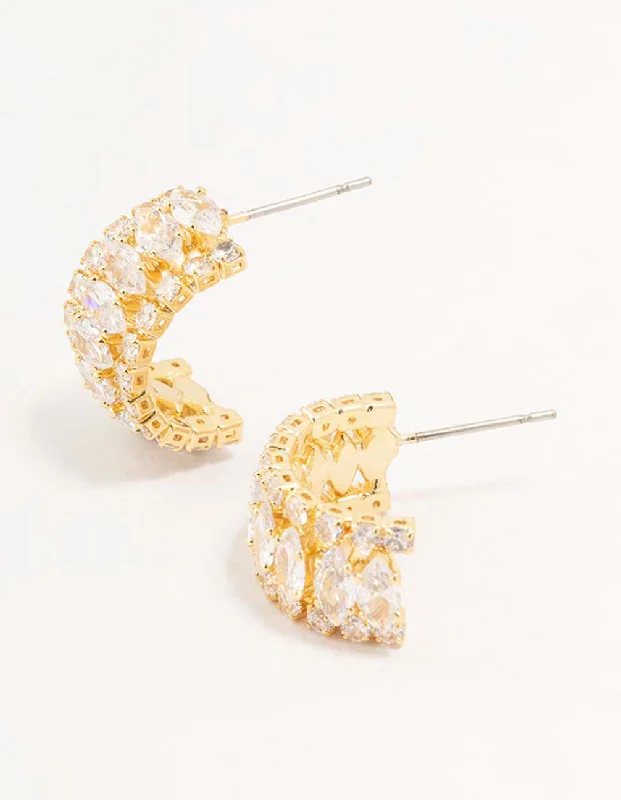 Fashionable Dangle Earrings-Gold Plated Marquise Crescent Strap Hoop Earrings