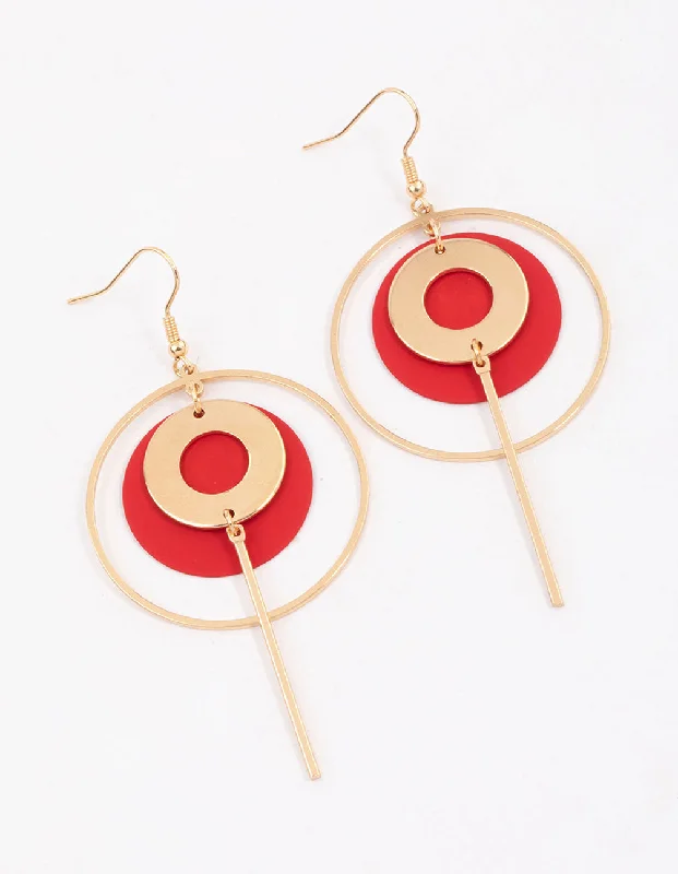 Sassy Ear Climbers-Red Multi Open Circle Drop Earrings