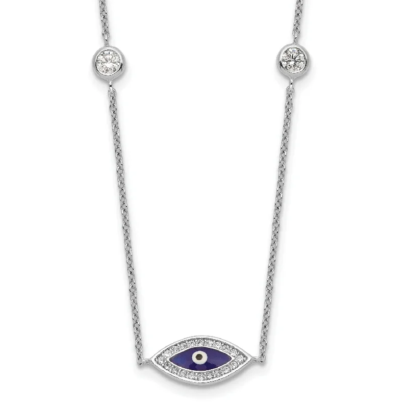 Simple Pendant Necklace-Sterling Silver Cubic Zirconia 36-inch Evil Eye Necklace