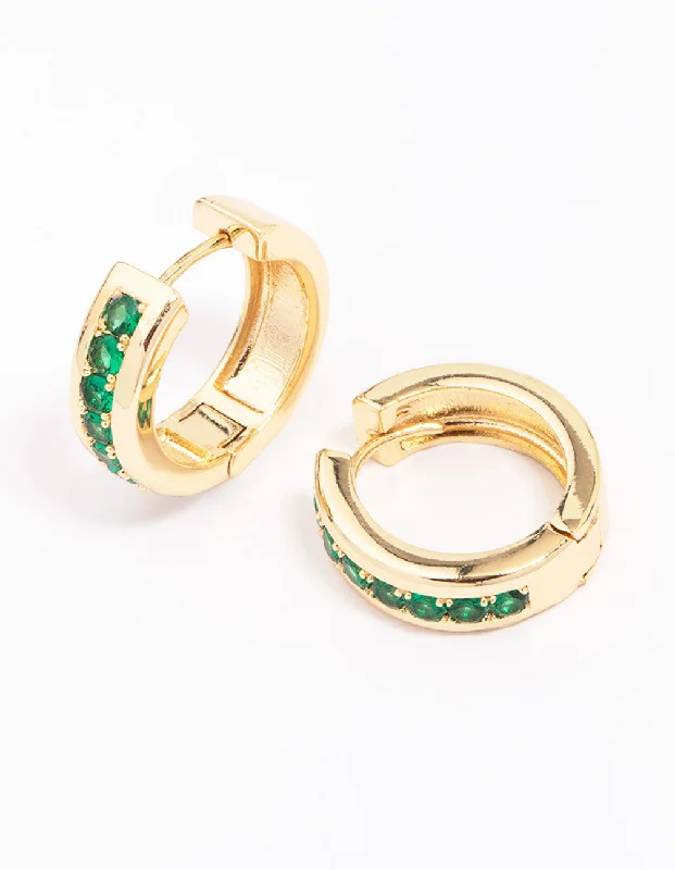 Sparkling Swarovski Earrings-Gold Plated Cubic Zirconia Encased Huggie Hoop Earrings