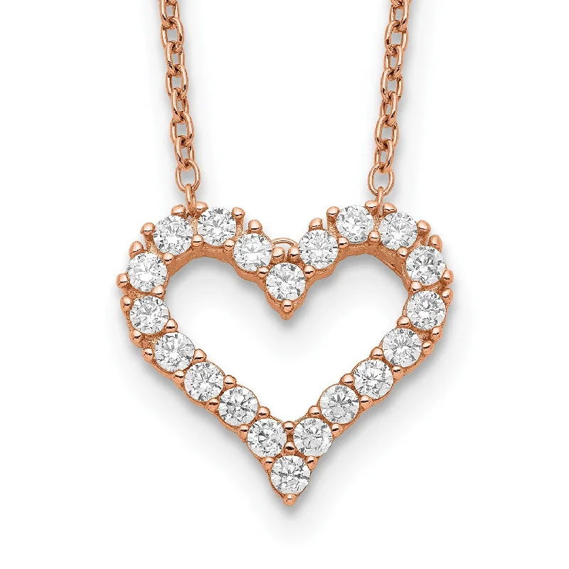 Pearl Necklace for Wedding-Rose Gold Plated Sterling Silver Cubic Zirconia 18-inch Heart Necklace