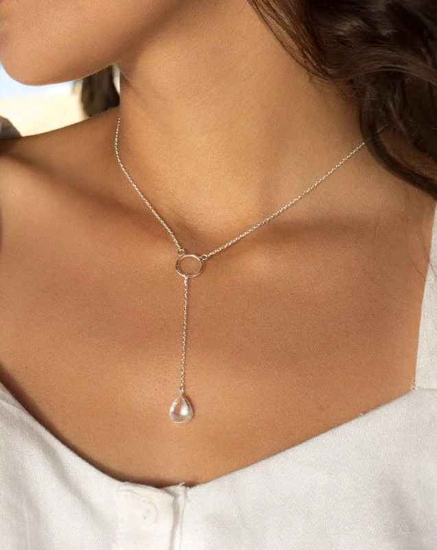 Dainty Crystal Necklace-Rose Quartz Y Necklace ~ Sterling Silver 925~MN001A