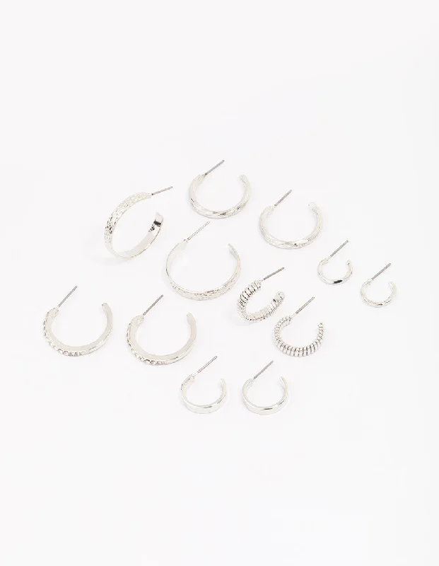 Retro Earrings-Silver Multi Hoop Earring 6-Pack