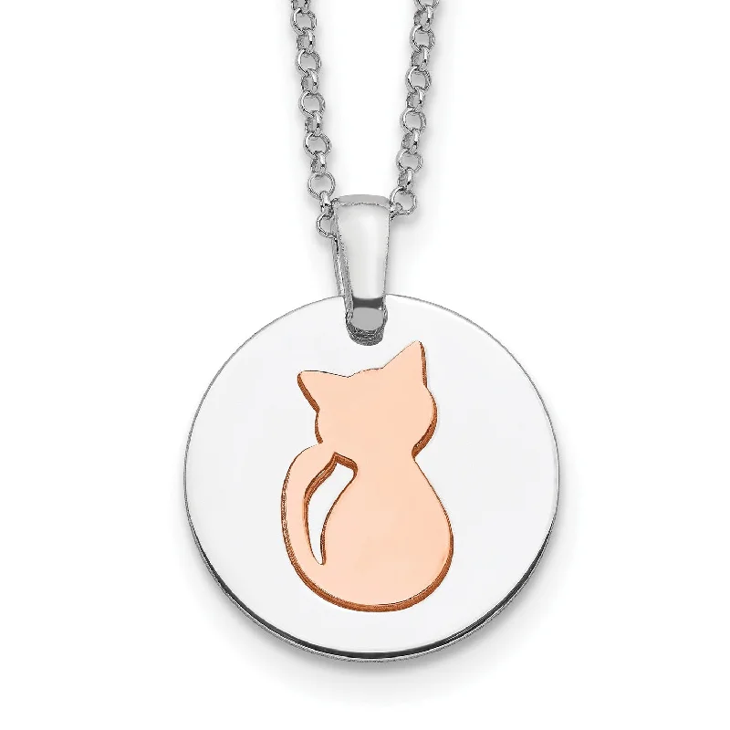 Custom Necklace for Gift-Two-Tone Sterling Silver 17.5-inch Cat Necklace