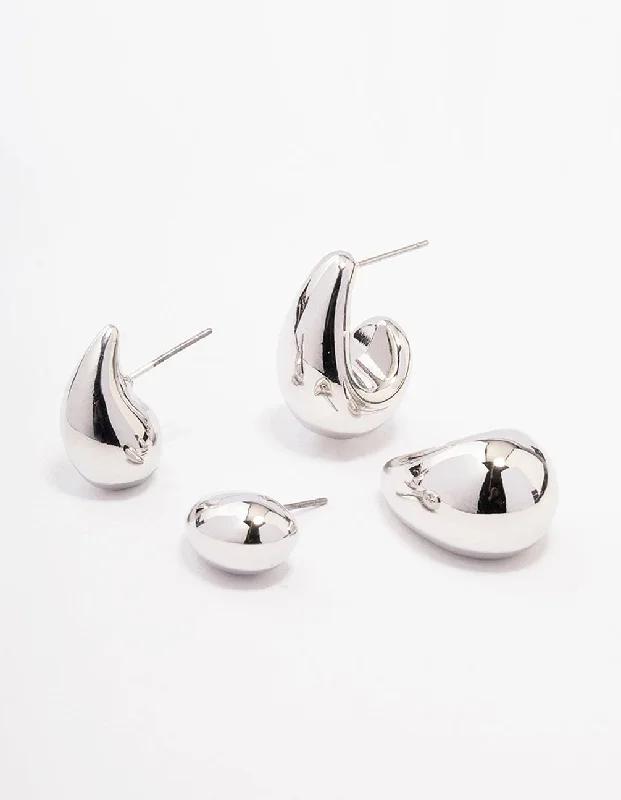 Handmade Dangle Earrings-Silver Teardrop Shaped Earring Pack