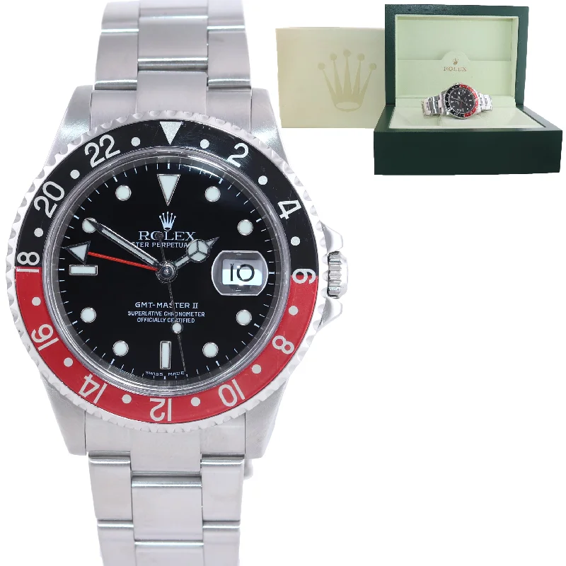 Classic Mechanical Watch for Men-2005 Rolex GMT-Master 2 Coke Red Black Steel 16710 No Holes Watch Box