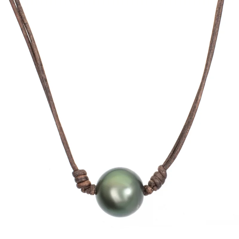 Long Pendant Necklace-Pearl Leather Necklace