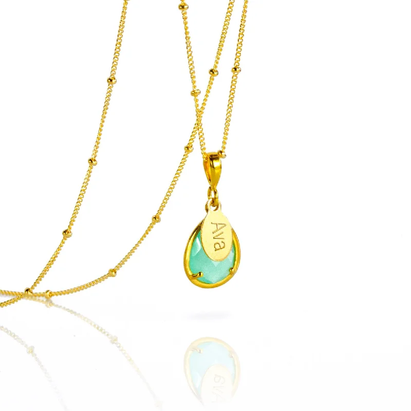 Cute Heart Pendant Necklace-March Birthstone Necklace : Aqua Chalcedony